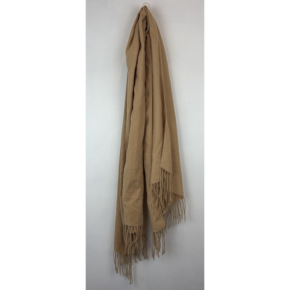 Sky 100% Virgin Wool Scarf Beige Camel Fringe Oversized Wrap Capsule Minimalist